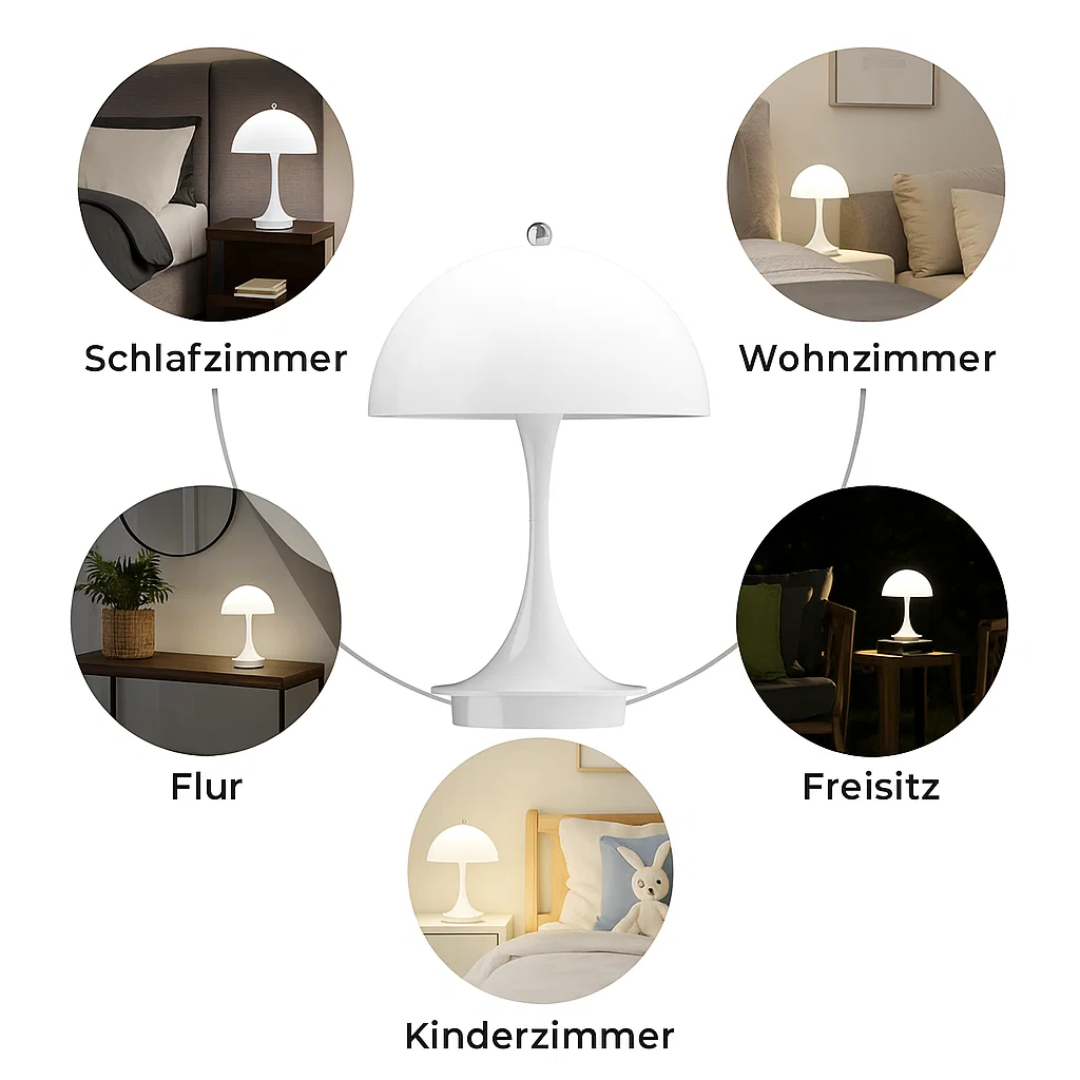 NordicLume | Pilzlampe LED Tischlampe mit Akku & kabellosem Design für Zuhause