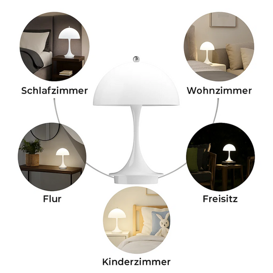 NordicLume | Pilzlampe LED Tischlampe mit Akku & kabellosem Design für Zuhause