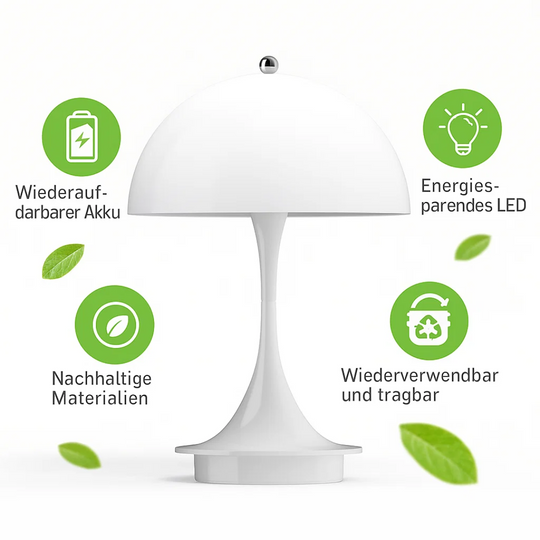 NordicLume | Pilzlampe LED Tischlampe mit Akku & kabellosem Design für Zuhause
