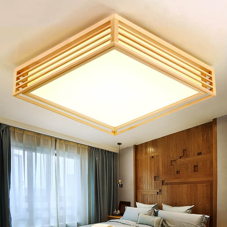 ZenSquare | Nordische Massivholz Quadratische LED Japanische Tatami Deckenleuchte
