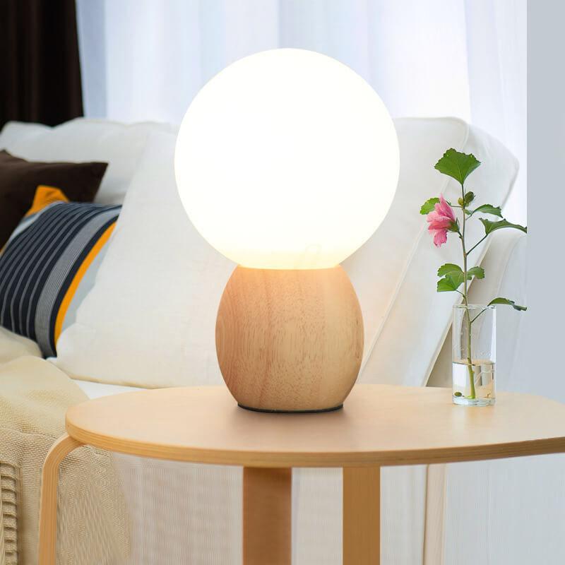 GlowOrbis | Nordische Massivholz Milchweiße Glas-Globus 1-Licht Tischlampe