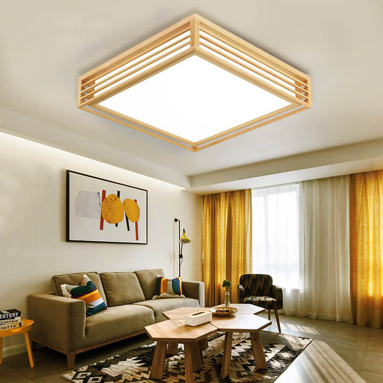 ZenSquare | Nordische Massivholz Quadratische LED Japanische Tatami Deckenleuchte