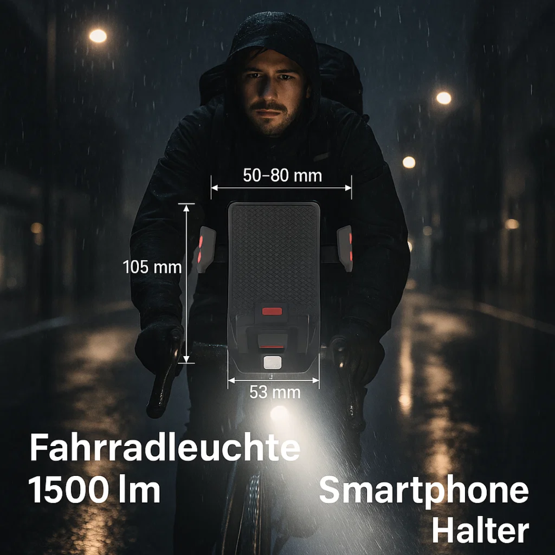 BrightRide | 4-in-1 Fahrradlicht mit Powerbank und 1500 Lumen LED