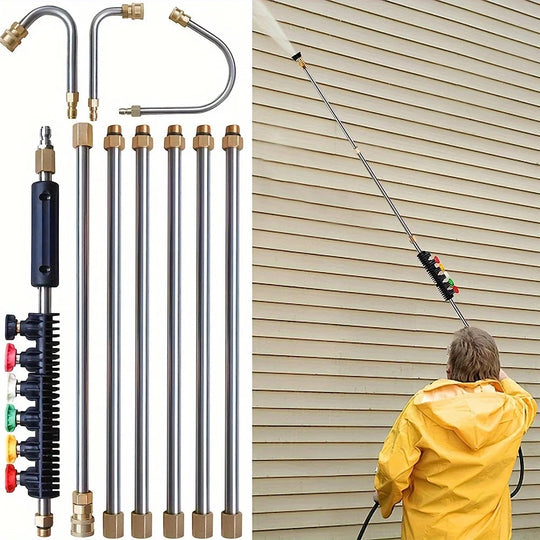 PowerWash | 4000 PSI Teleskopischer Hochdruckreiniger-Schlauchset für Dachrinnen, Dachentwässerung und Wandreinigung