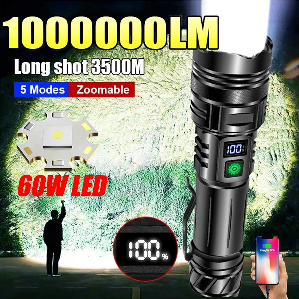 TorchMax | Super Helles LED-Taktik-Taschenlampe Wiederaufladbar 100000 Lumen