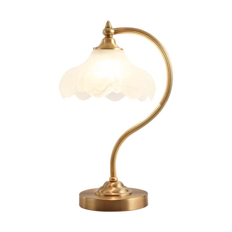 LumaFlora | Vintage Messing Glas Blütenblatt Schirm 1-Licht Tischlampe
