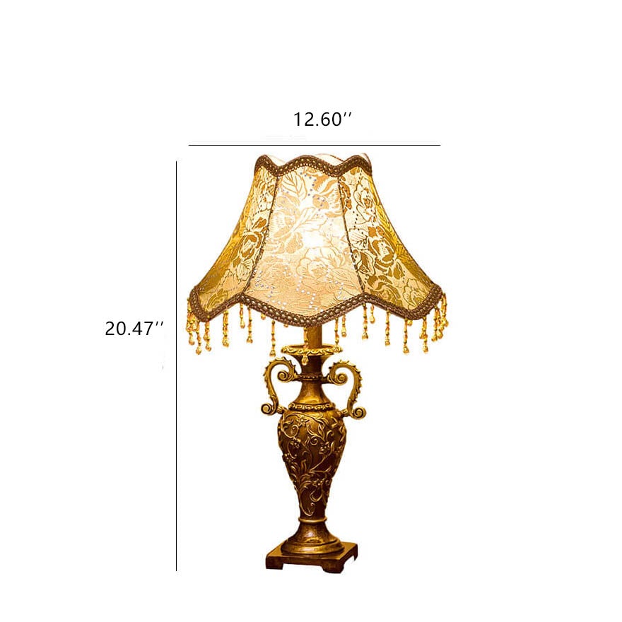 EraGlow | Europäische Vintage-Stoff Antike 1-Licht Tischlampe