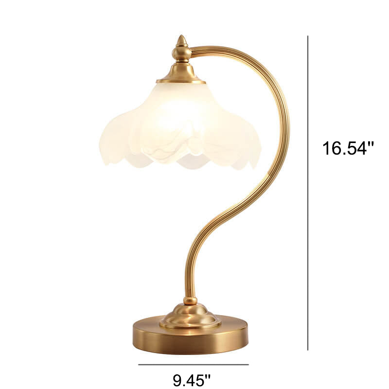 LumaFlora | Vintage Messing Glas Blütenblatt Schirm 1-Licht Tischlampe