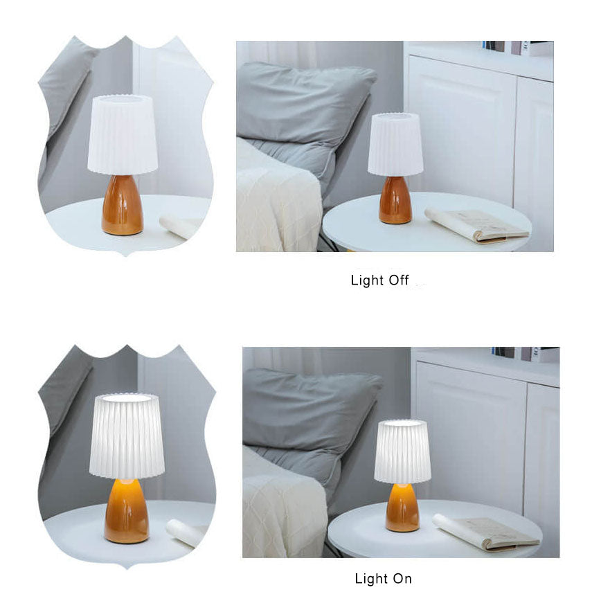 LumiPleat | Nordic Vintage Faltenschirm Glasbasis 1-Licht Tischlampe