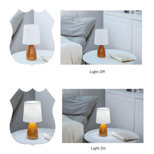 LumiPleat | Nordic Vintage Faltenschirm Glasbasis 1-Licht Tischlampe