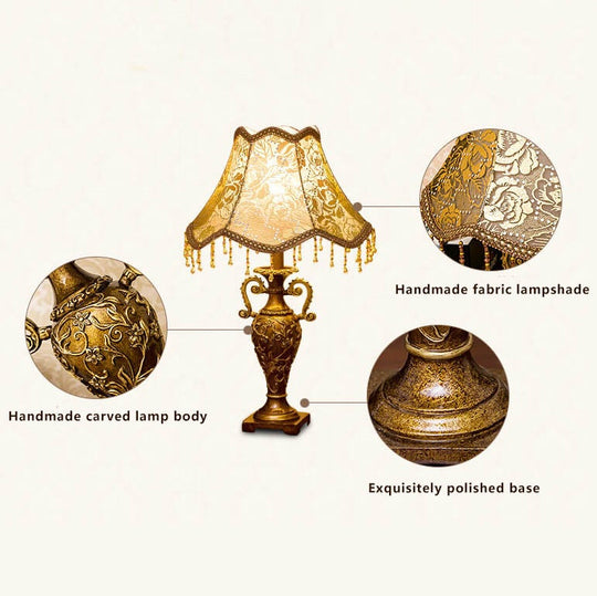 EraGlow | Europäische Vintage-Stoff Antike 1-Licht Tischlampe