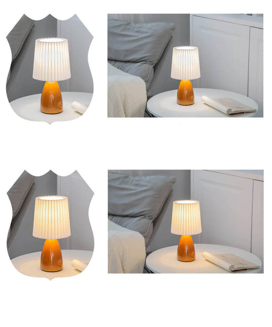 LumiPleat | Nordic Vintage Faltenschirm Glasbasis 1-Licht Tischlampe