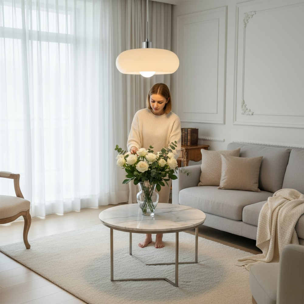 FormaGlow | Vintage Bauhaus Pendelleuchte mit modelliertem Glasschirm