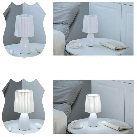 LumiPleat | Nordic Vintage Faltenschirm Glasbasis 1-Licht Tischlampe