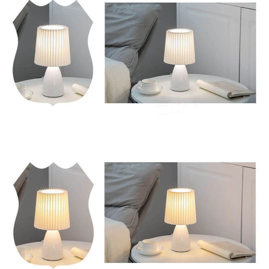LumiPleat | Nordic Vintage Faltenschirm Glasbasis 1-Licht Tischlampe