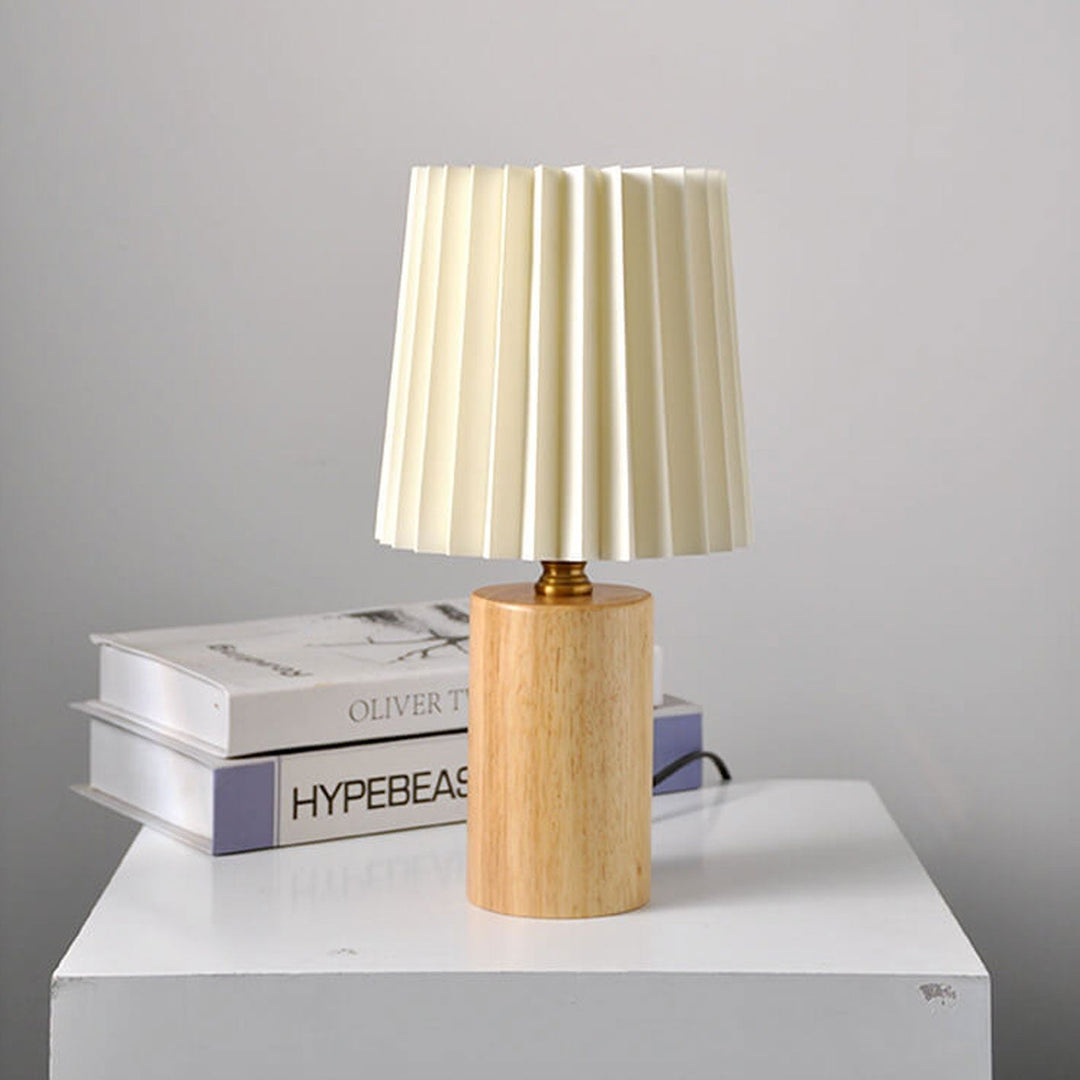 NamiShade | Vintage Korean plissierte Säule Massivholz Basis 1-Licht Tischlampe