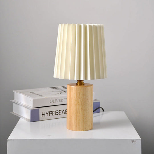 NamiShade | Vintage Korean plissierte Säule Massivholz Basis 1-Licht Tischlampe