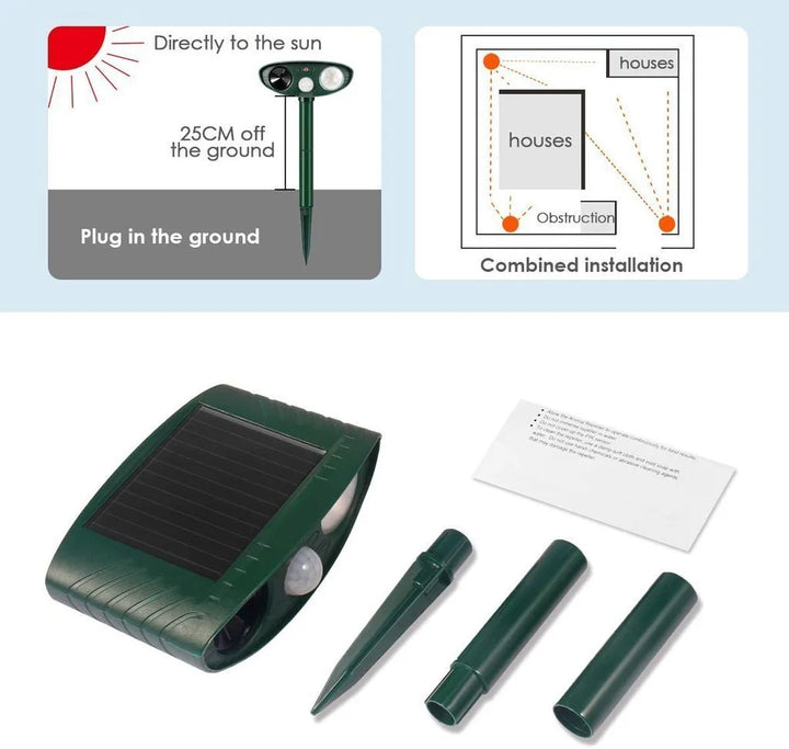 PestPatrol | Ultraschall-Rehabwehrgerät – Pack mit Solar betrieben