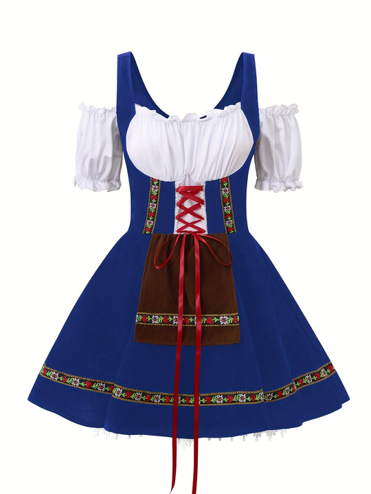 Amethystglanz | Damen-Dirndlkleid – Lila Festkleid mit Spitze und Rüschenärmeln
