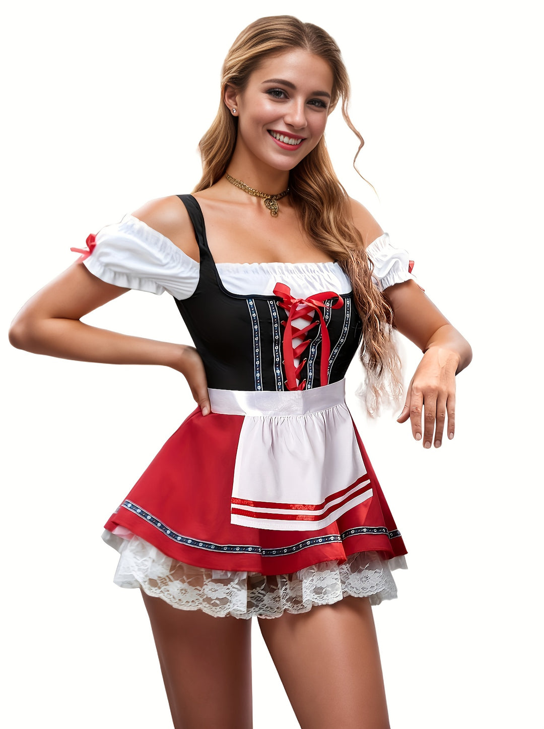 Bergrose | Damen-Dirndlkleid – Schulterfrei mit Korsett und Spitzenapplikationen