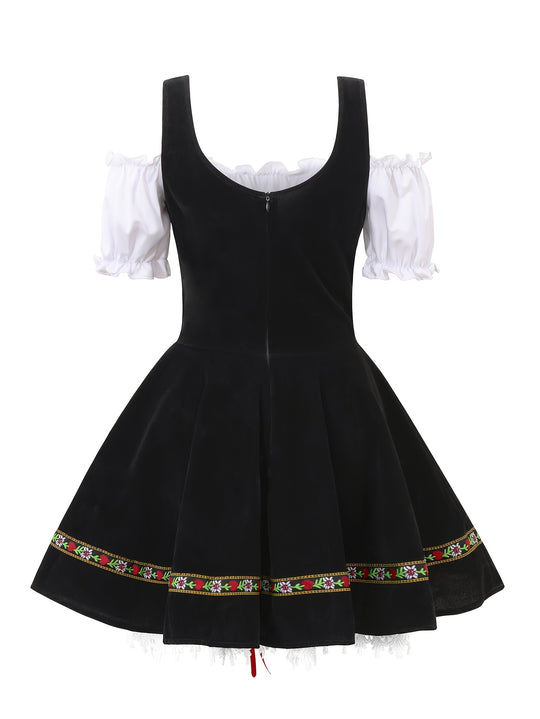Amethystglanz | Damen-Dirndlkleid – Lila Festkleid mit Spitze und Rüschenärmeln