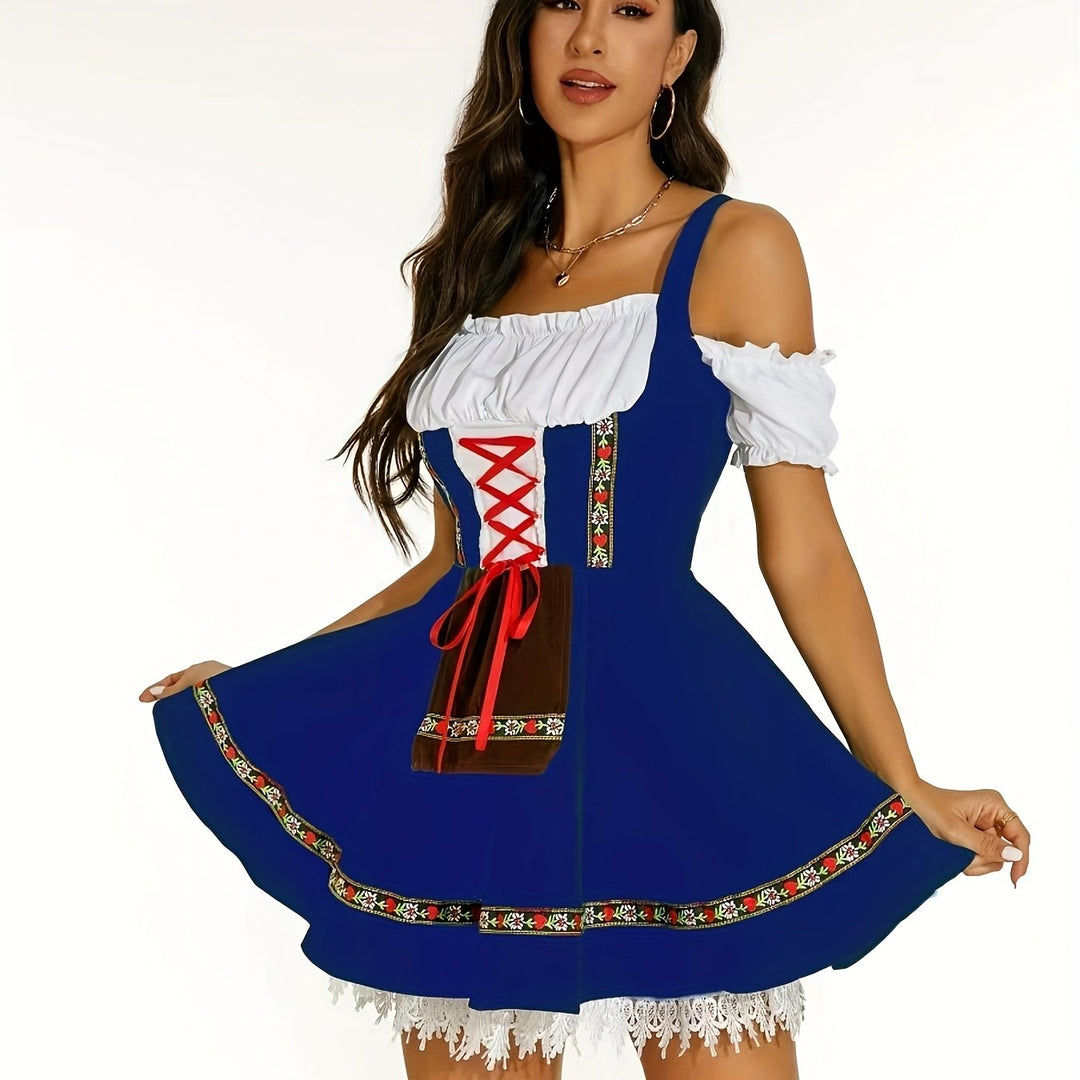 Rosenblüte | Damen-Dirndlkleid – Schulterfrei mit Spitze und Blumendetails