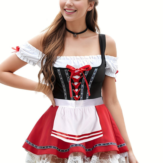 Bergrose | Damen-Dirndlkleid – Schulterfrei mit Korsett und Spitzenapplikationen