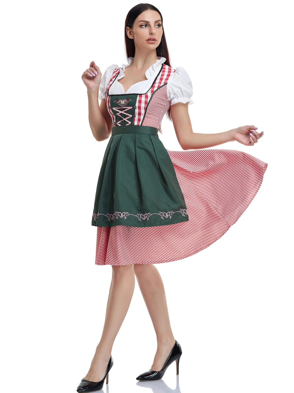 AlpenHerz | Damen-Dirndlkleid – Kariertes Festkleid mit Schnürung und Schwingrock