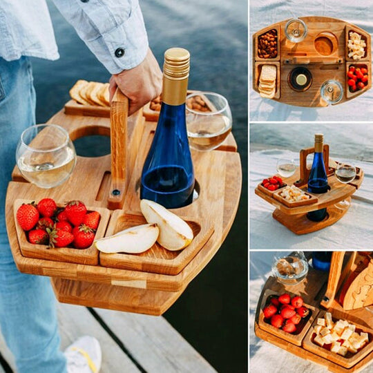WineNest | Tragbarer Holz-Picknick-Weintisch