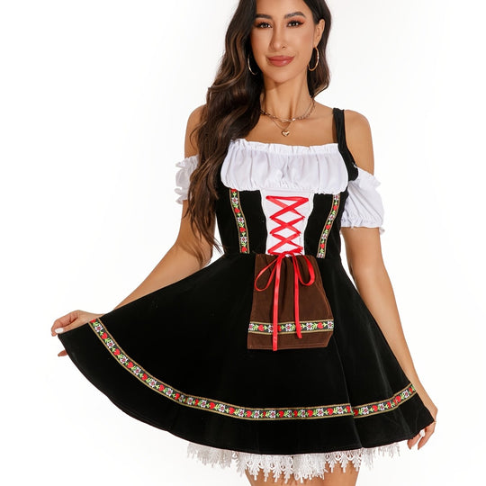 Alpenrose | Damen-Dirndlkleid – Schwarze Festtracht mit Puffärmeln und Korsettschnürung