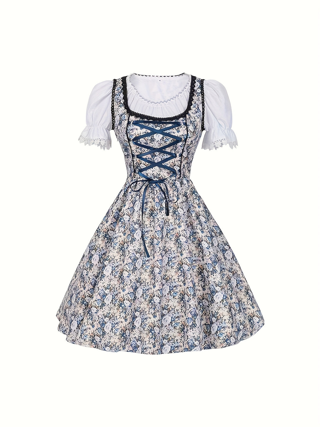 Rosenkorsett | Damen-Dirndlkleid – Florale Festtracht mit Puffärmeln und Spitzendetails