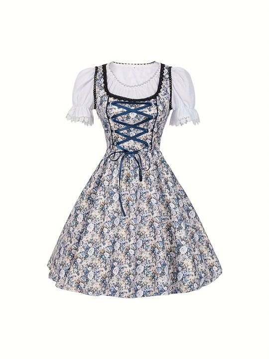 Rosenkorsett | Damen-Dirndlkleid – Florale Festtracht mit Puffärmeln und Spitzendetails