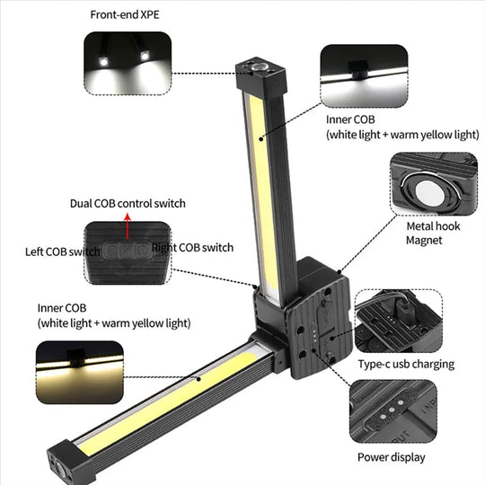 ProGlow | Wiederaufladbare COB LED Arbeitsleuchte mit magnetischem Fuß