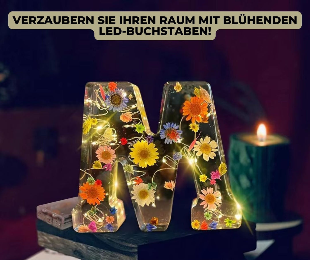FloraLetter | Harzlampe – Personalisierte Blumenbuchstaben mit Licht