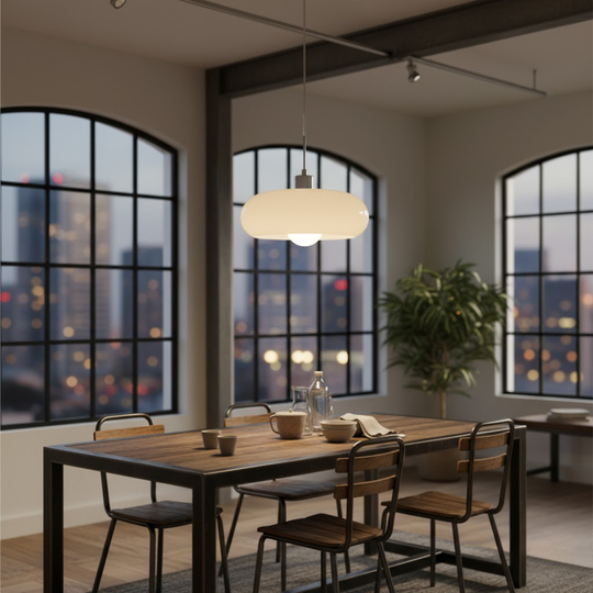 FormaGlow | Vintage Bauhaus Pendelleuchte mit modelliertem Glasschirm