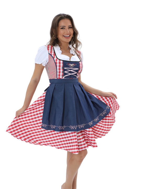 Bergtraum | Damen-Dirndlkleid – Kariertes Festkleid mit V-Ausschnitt