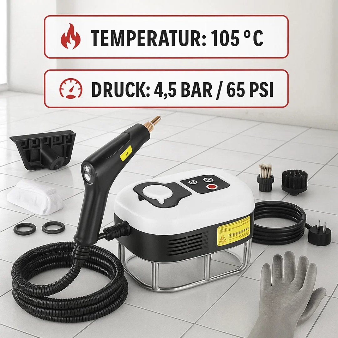 SteamForce | 2500W Hochdruck-Dampfreiniger mit Handschuhen