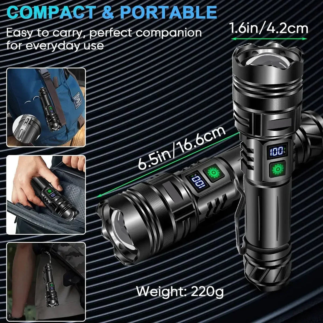 TorchMax | Super Helles LED-Taktik-Taschenlampe Wiederaufladbar 100000 Lumen