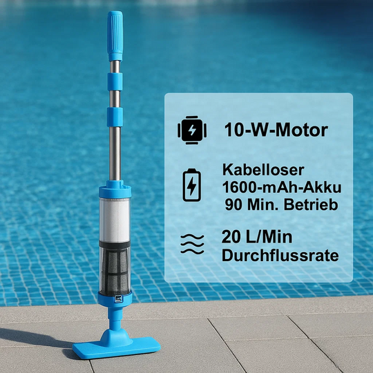 AquaSweep | 3 in 1 kabelloser, wiederaufladbarer Poolstaubsauger