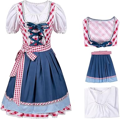 BlueCharm | Bayrisches Blau Dirndl mit Karomuster für das Oktoberfest