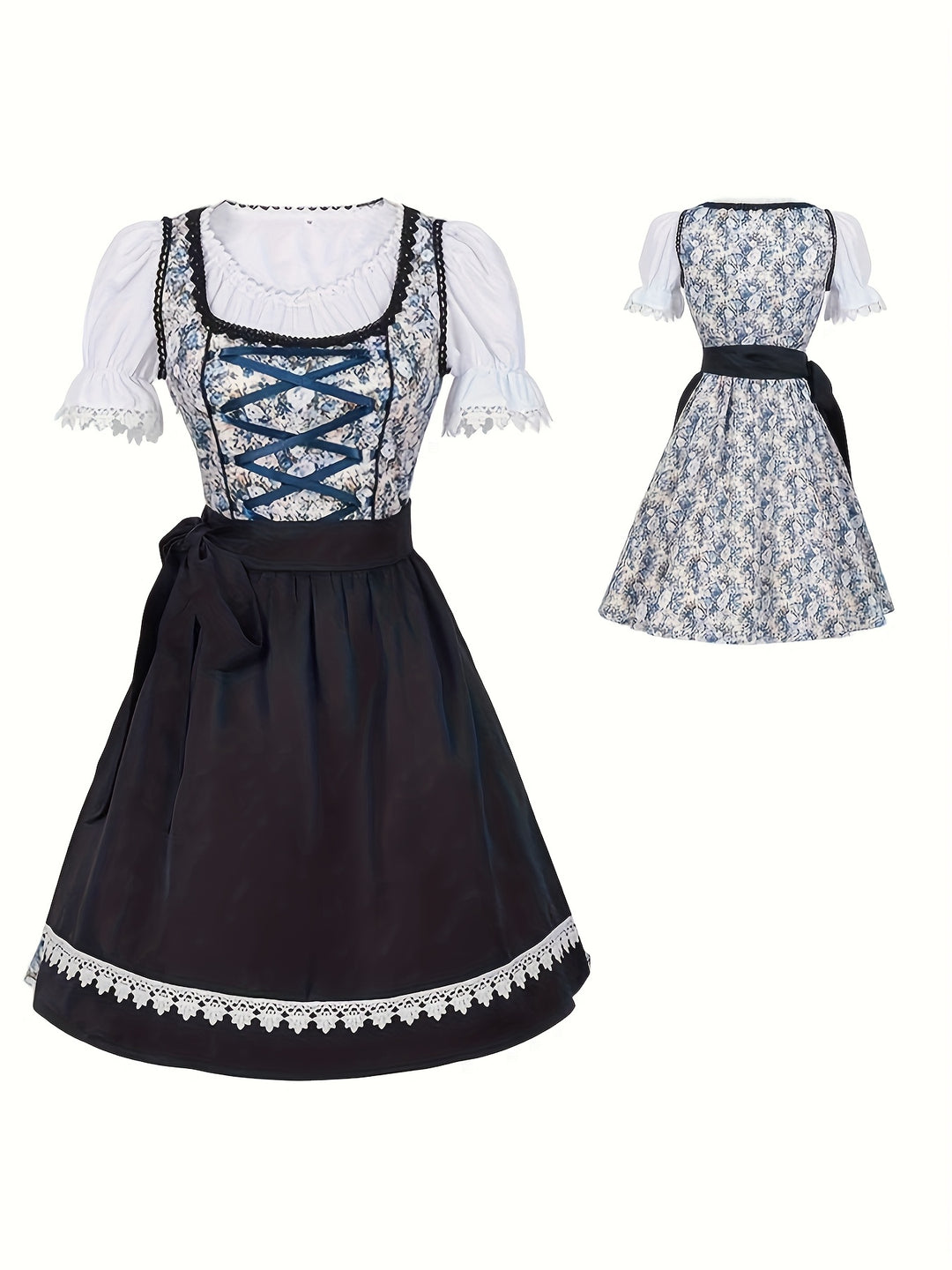 Rosenkorsett | Damen-Dirndlkleid – Florale Festtracht mit Puffärmeln und Spitzendetails