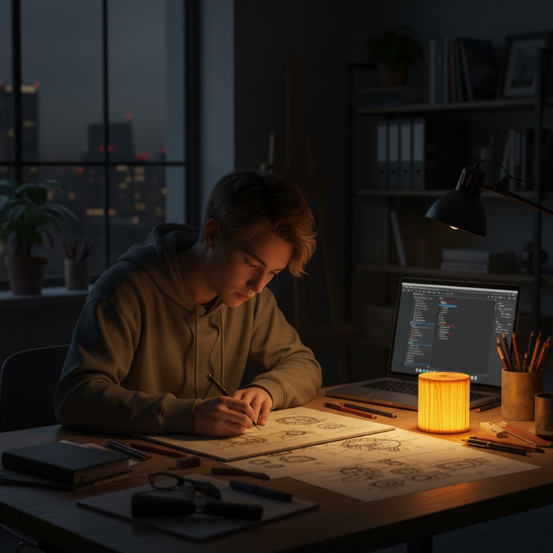 NoctiWood | Kreative Holz LED Touch Nachttischlampe