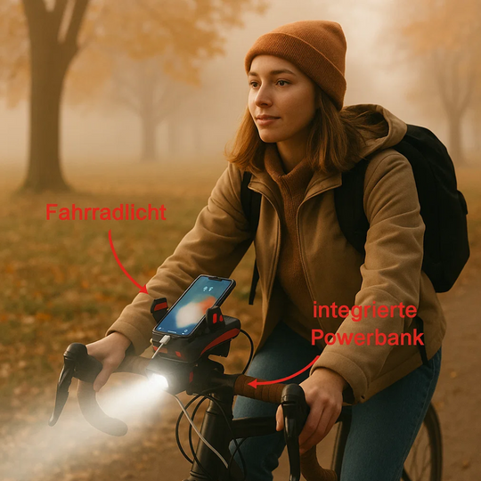 BrightRide | 4-in-1 Fahrradlicht mit Powerbank und 1500 Lumen LED