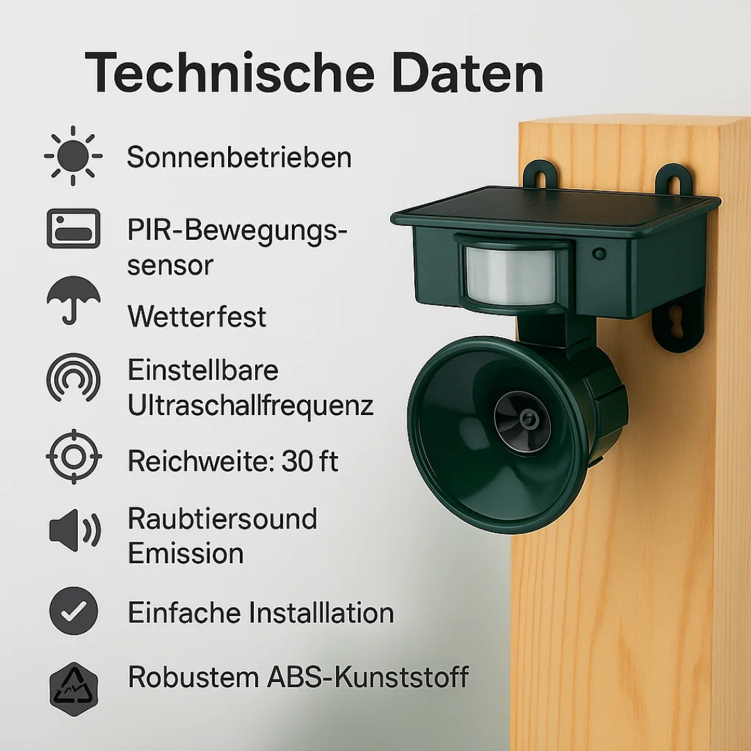 TerraGuard | Wetterfester Vogelvertreiber mit PIR & Solarenergie