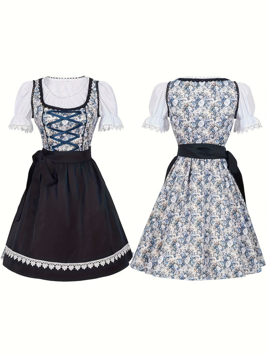 Rosenkorsett | Damen-Dirndlkleid – Florale Festtracht mit Puffärmeln und Spitzendetails