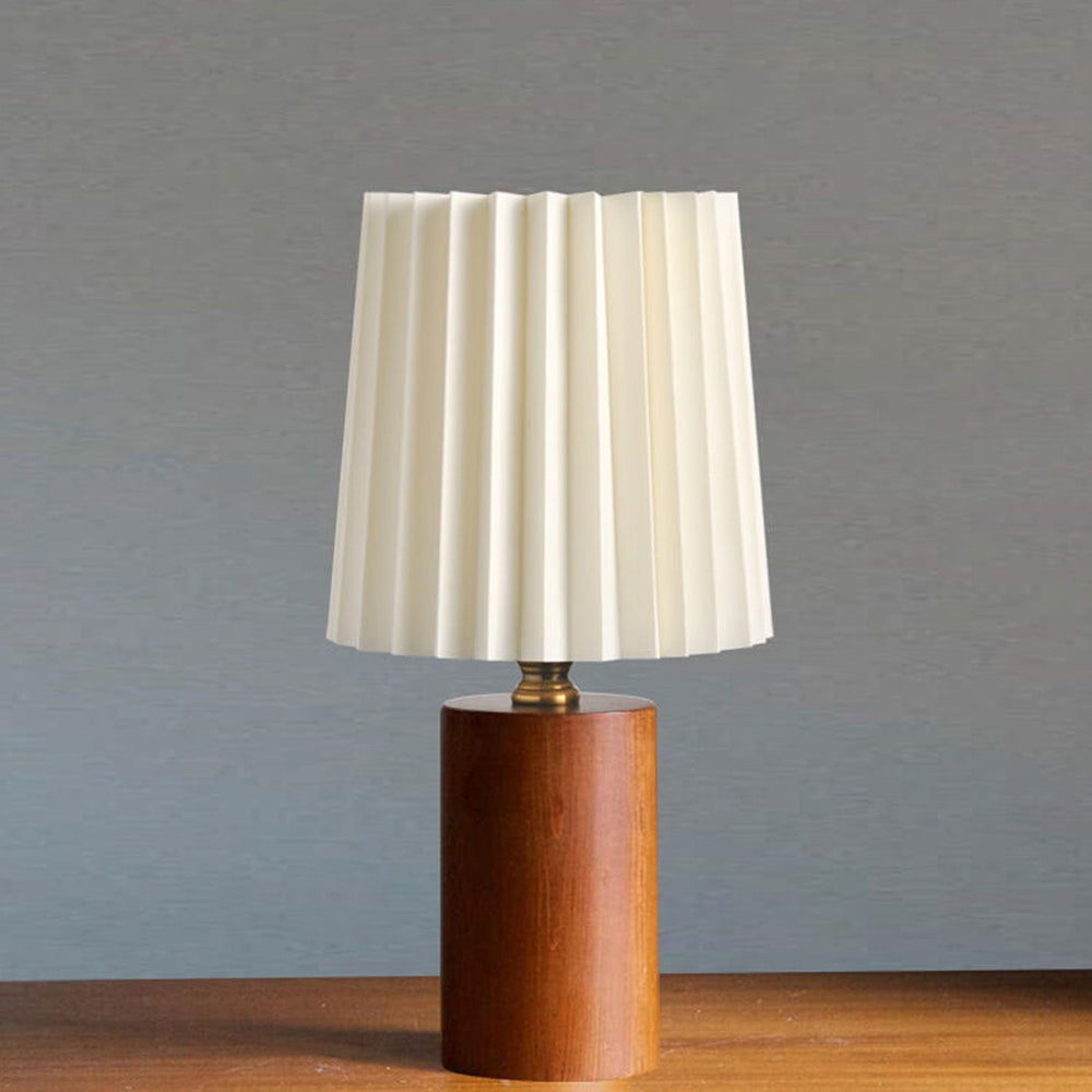 NamiShade | Vintage Korean plissierte Säule Massivholz Basis 1-Licht Tischlampe