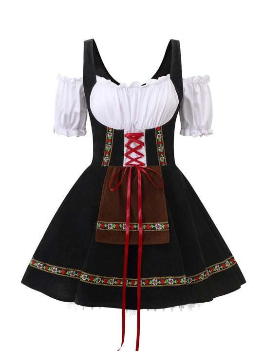Amethystglanz | Damen-Dirndlkleid – Lila Festkleid mit Spitze und Rüschenärmeln