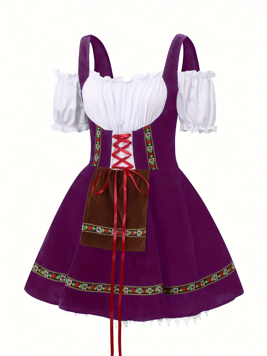 Amethystglanz | Damen-Dirndlkleid – Lila Festkleid mit Spitze und Rüschenärmeln