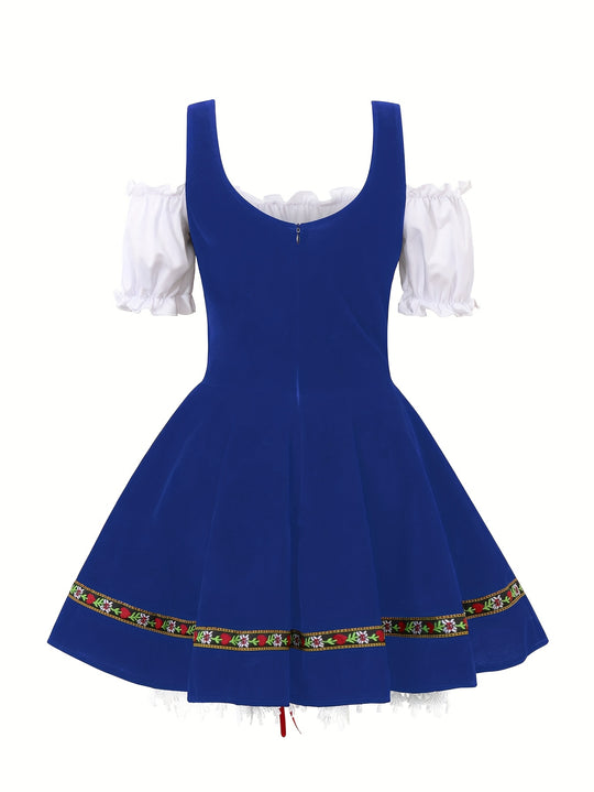 Amethystglanz | Damen-Dirndlkleid – Lila Festkleid mit Spitze und Rüschenärmeln