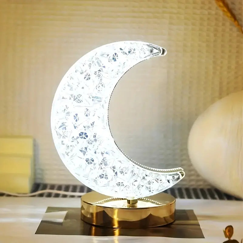 CrystalLume | Elegante und Tragbare Kristall-Mond-Tischlampe